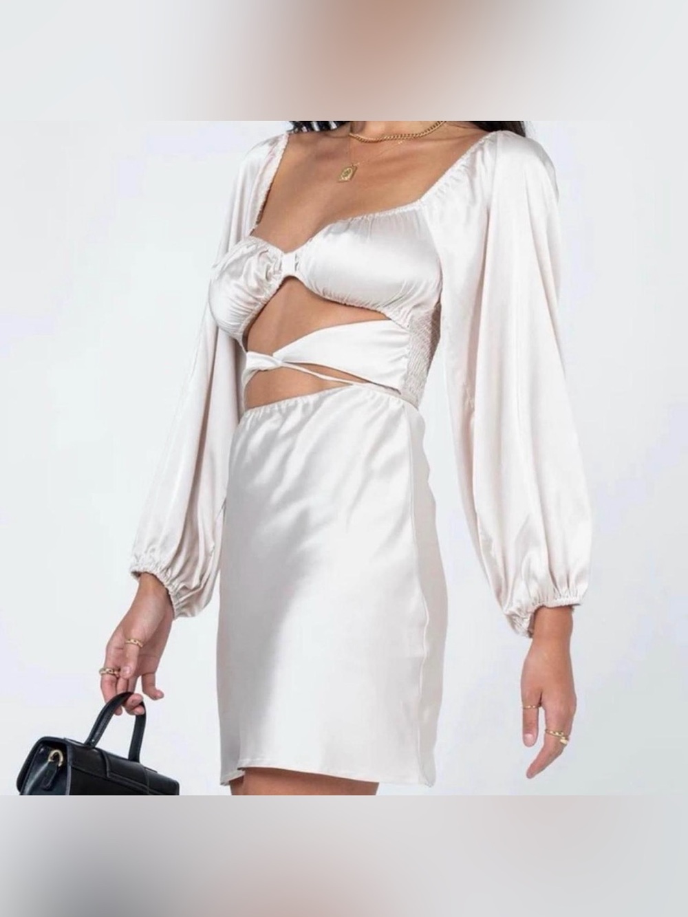 Princess Polly Ivory Satin Cutout Mini Dress